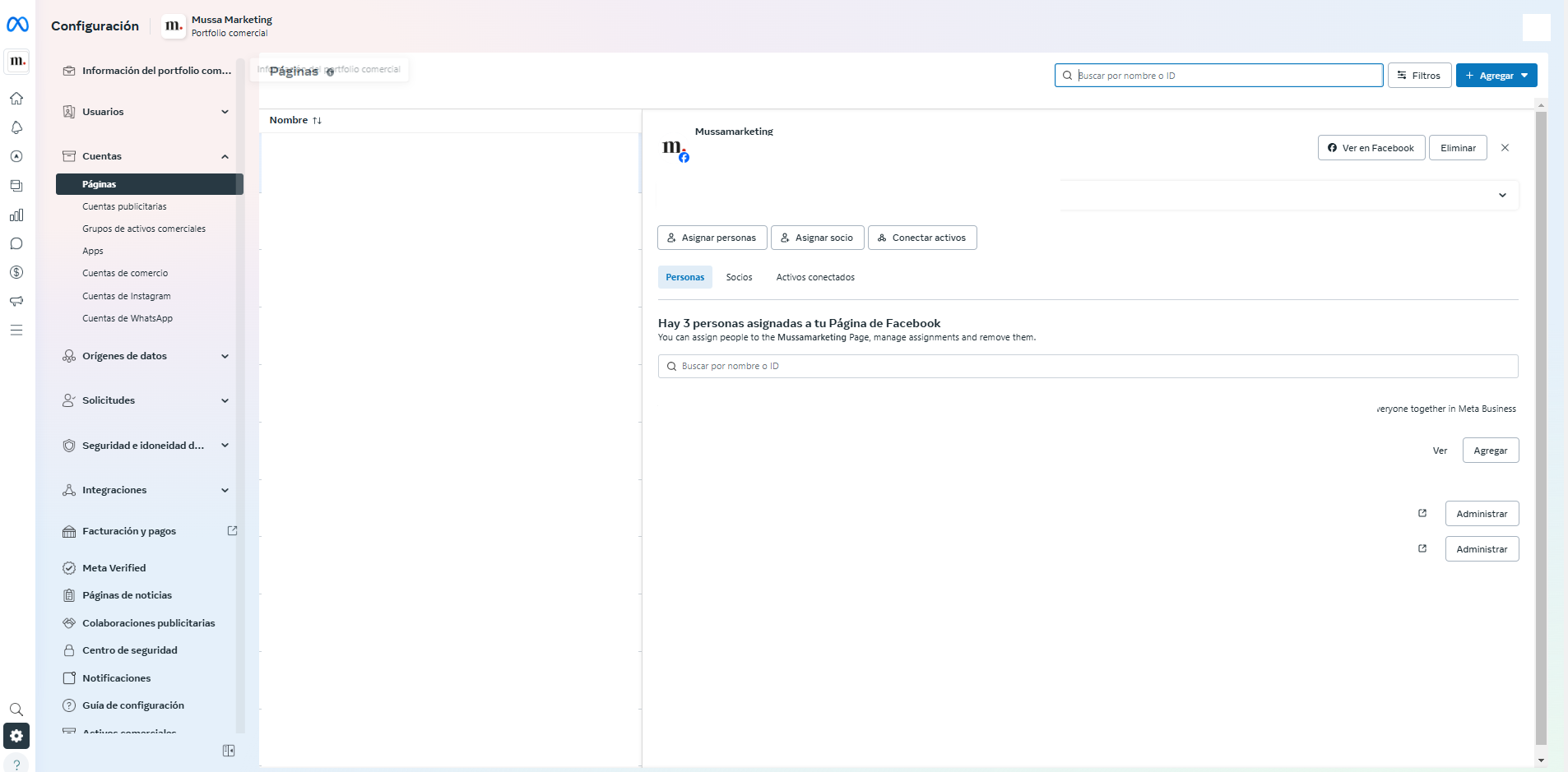 Configuración de activos en Business Portfolio