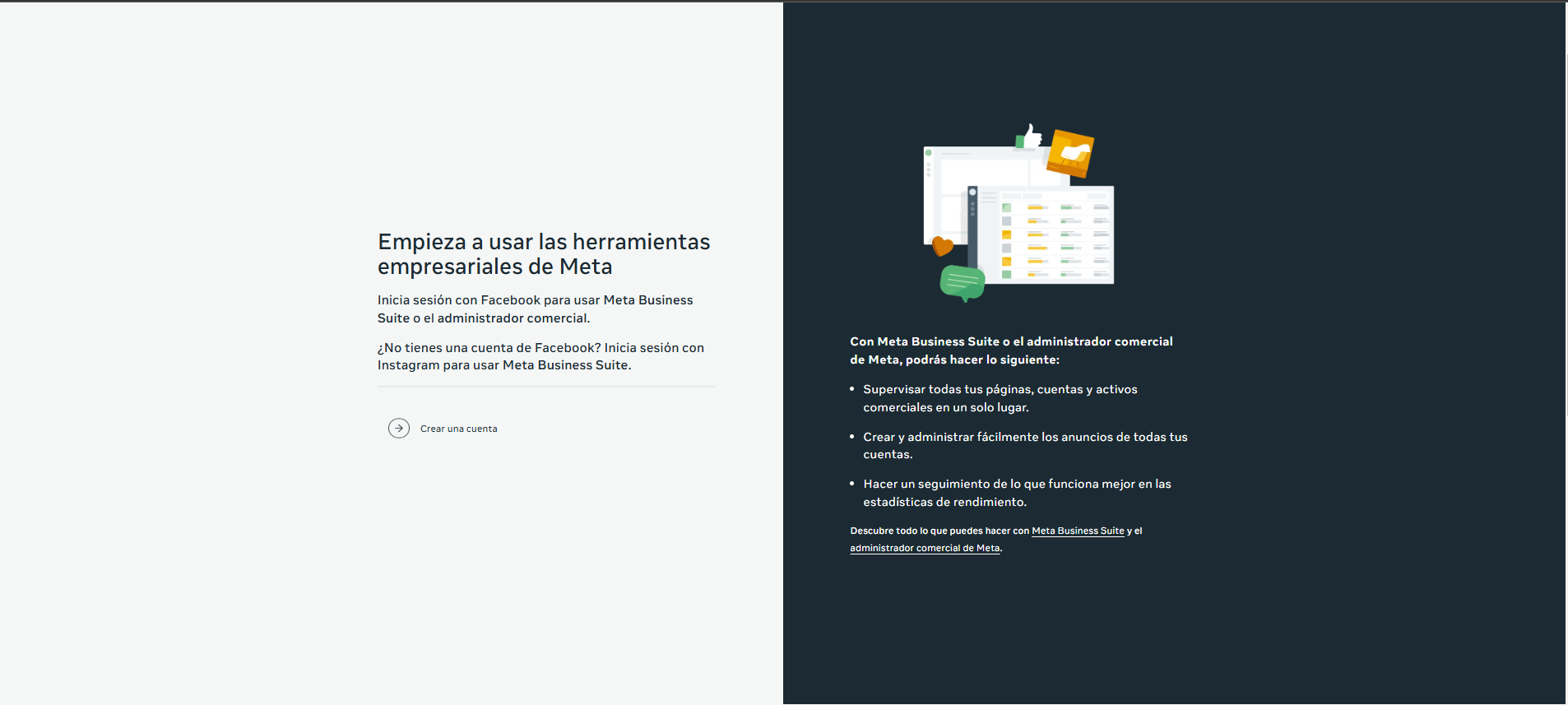 Pantalla de inicio de Meta Business Manager