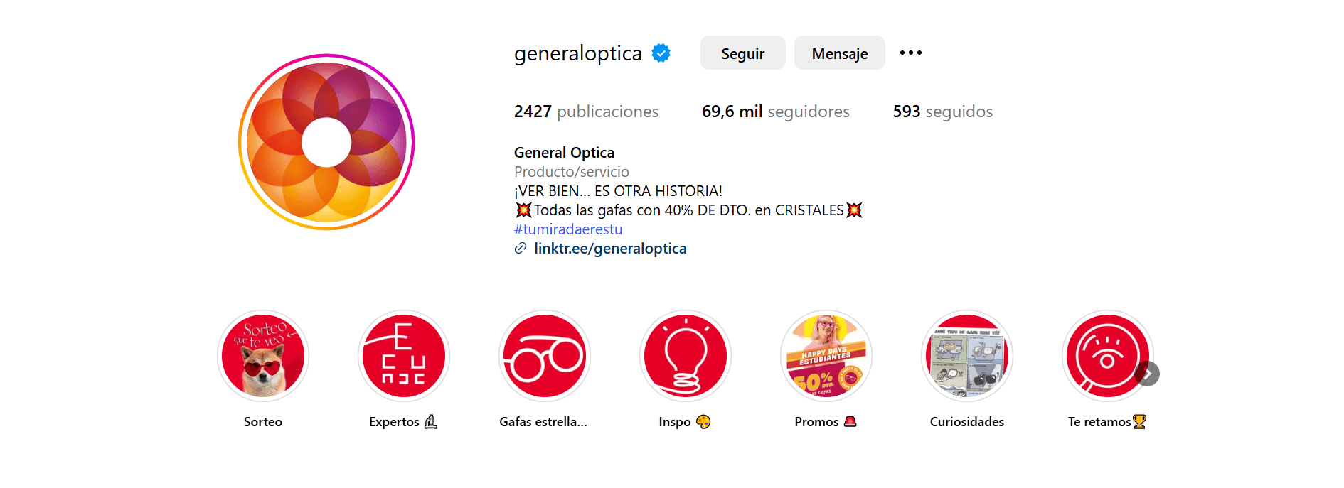 Biografía de Instagram de General Óptica