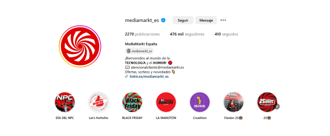Biografía de Instagram de MediaMarkt